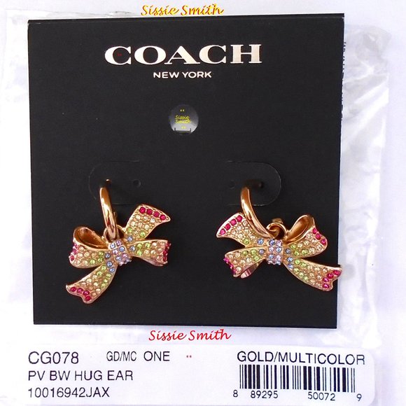 NWT Coach Pave Bow Huggie Earrings - Picture 1 of 5
